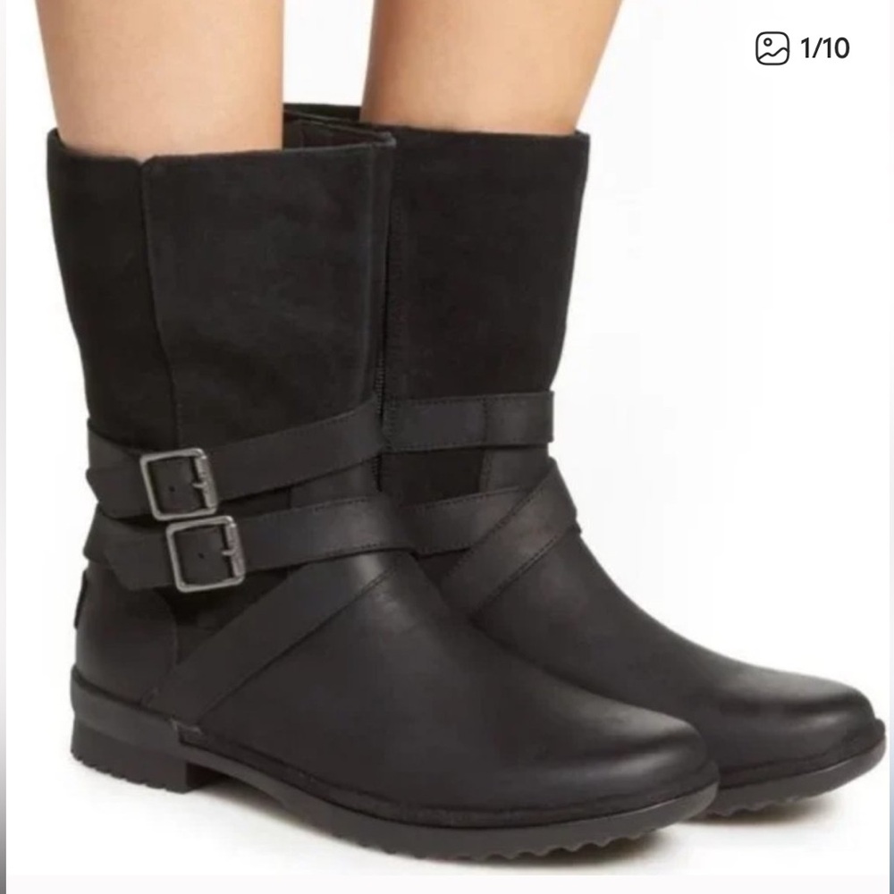 UGG Lorna Waterproof Bootie Black Suede Leather